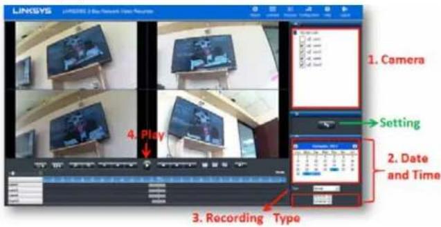 LINKSYS 1. Camera Setting 2. Date and Time 3. Recording Type 4. Play