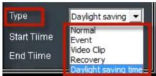 Type Start Tiime End Tiime Daylight saving Normal Event Video Clip Recovery Daylight saving time