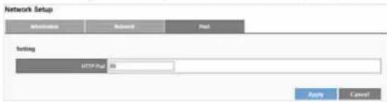 Network Setup Introduction Refresh Post Testing HTTP Port: 05 Apply Cancel