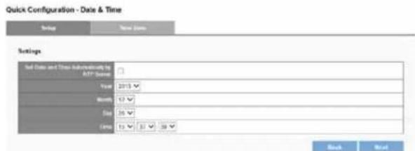 Quick Configuration - Date & Time Setup New Item Settings Set Date and Time Subsequently by ATP Server Year 32/13 Month 12 Sep 30 Freq 13 31 39 Back Next