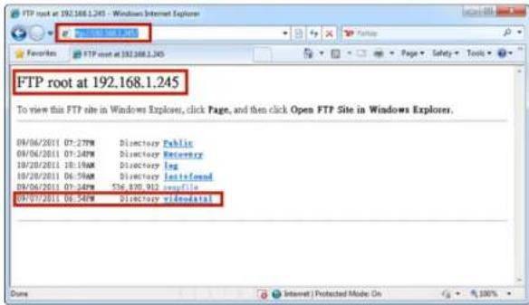 FTP root at 192.168.1.245 To view this FTP site in Windows Explorer, click Page, and then click Open FTP Site in Windows Explorer. 09/06/2011 07:27PM Directory Public 09/06/2011 07:34PM Directory Recovery 10/20/2011 10:19AM Directory leg 10/20/2011 06:36AM Directory Infotiform 09/06/2011 07:34PM $36,835,952 newfile 09/07/2011 06:54PM Directory videodata