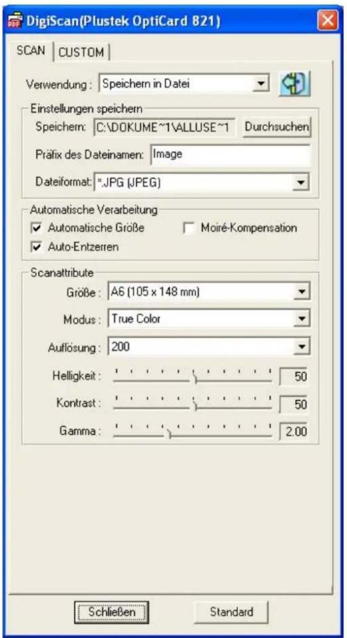 PLUSTEK OpticCard 821 - Konfiguration der Kopierfunktion - 1