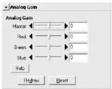 Analog Gain Analog Gain Master Red Green Blue Help Reset