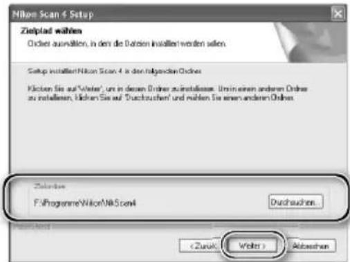 Nikon Scan 4 Setup Zielplad wählen Ochter ausvallen, in den die Darden installen werden sehen. Setup installen/Nikon Scan 4 is den folgenden Ochter Kücken Sie auf "Welter" um in diesen Ochter zu installieren. Umsin einen anderen Ochter zu installieren, kühren Sie auf "Durchsuchen" und ruhen Sie einen anderen Ochter. Zielplad F:\Programme\Wilson\@Scen4 Durchsuchen. Abbaschen
