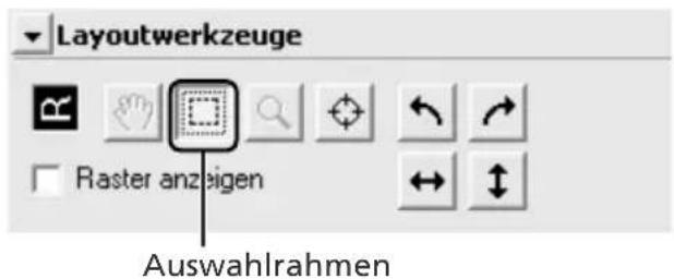 Layoutwerkzeuge Raster anzeigen Auswahlrahmen