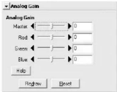 Analog Gain Analog Gain Master: Red: Green: Blue: Help Reset Reset