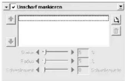 Unschorf maskieren Status: 5 % Radius: 5 % Schwellowert: 0 % Schwellowert