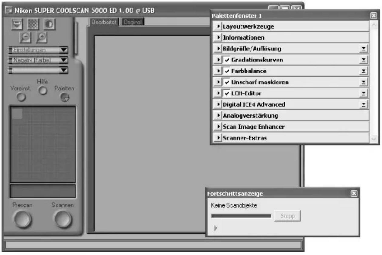 Nikon SUPER COOLSCAN 5000 ED 1.00 @ USB Bearbeitet Original Einstellungen Negative (Label) Vorainst. Hilfe Paolten Prescan: Scannen Palettenfenster 1 Layoutwerkzeuge Informationen Bildgröße/Auflösung Gradationskurven Farbbalance Unscharf maskieren LCH-Editor Digital ICE4 Advanced Analogverstärkung Scan Image Enhancer Scanner-Extras Fortschritttsanzeige Keine Scanobjekte Stopp