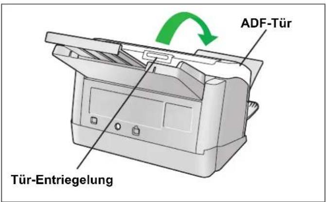 PANASONIC KV-S1020C - Drücken Sie die Taste zum Öffnen der Tür und öffnen Sie die ADF-Tür. - 1