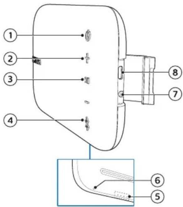 Technical diagram of a device with numbered parts and exploded view, likely for assembly or labeling purposes.