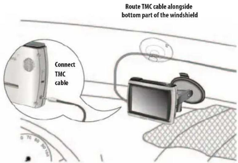 Route TMC cable alongside bottom part of the windshield Connect TMC cable