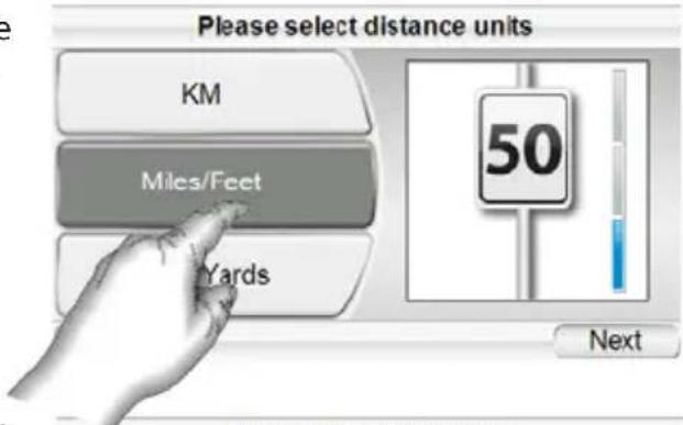Please select distance units KM Miles/Feet Yards 50 Next