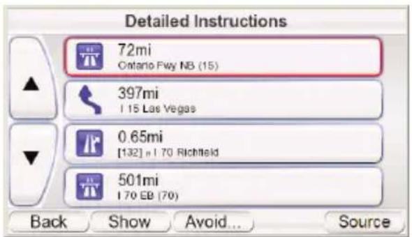Detailed Instructions 72mi Ontario Hwy NB (15) 397mi [15 Las Vegas] 0.65mi [132] n 170 Richfield 501mi [70 EB (70) Back Show Avoid... Somcue