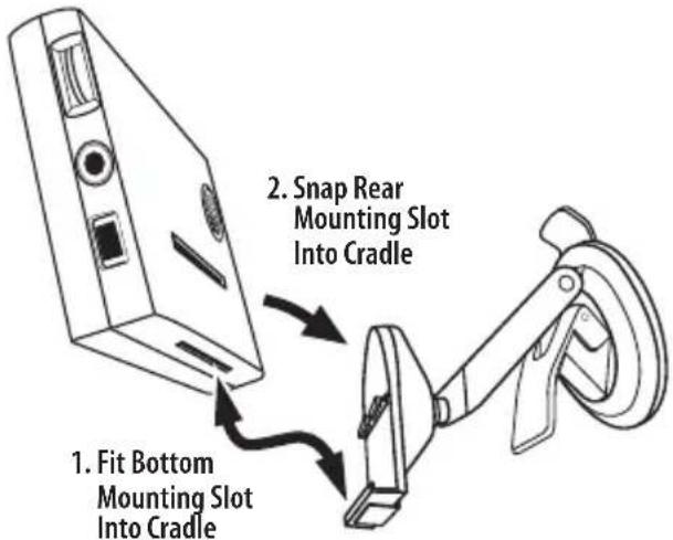 1. Fit Bottom Mounting Slot Into Cradle 2. Snap Rear Mounting Slot Into Cradle