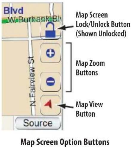 Map Screen Lock/Unlock Button (Shown Unlocked) Map Zoom Buttons Map View Button Source N-Fairview St