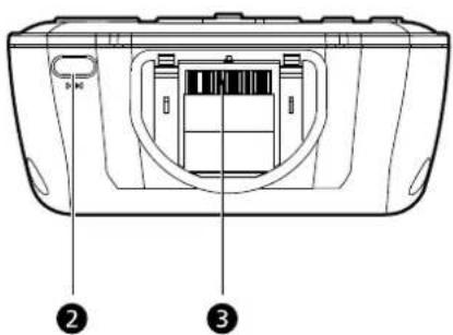 Technical diagram of a device rear panel with labeled components and directional arrows indicating movement or positioning.