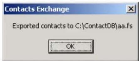 Contacts Exchange Exported contacts to C:\ContactDB\aa.fs OK