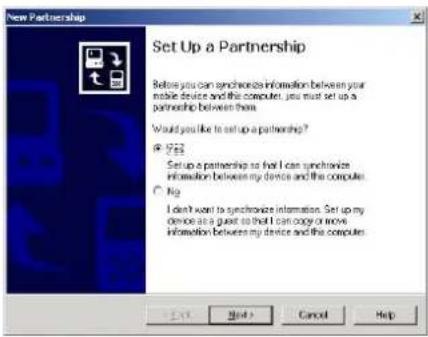 Set Up a Partnership Before you can synthesize information between your mobile device and the computer, you must set up a partnership between them. Would you like to set up a partnership? ✓ Yes Setup a partnership so that I can synthesize information between my device and the computer ○ No I don't want to synthesize information. Set up my device as a guest to that I can copy or remove information between my device and the computer