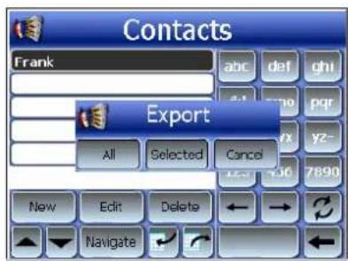Contacts Frank abc def ghi Export All Selected Cancel 7890 New Edit Delete ← → Navigate