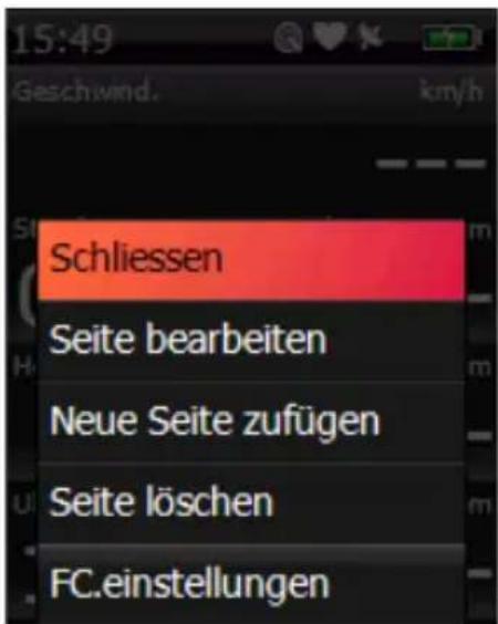 Xplova G3 - Kontextmenü des Fahrradcomputers - 1