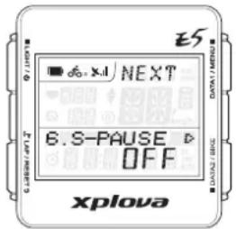 Xplova E5 GPS - S-PAUSE (Intelligente Pause)-Menü - 1
