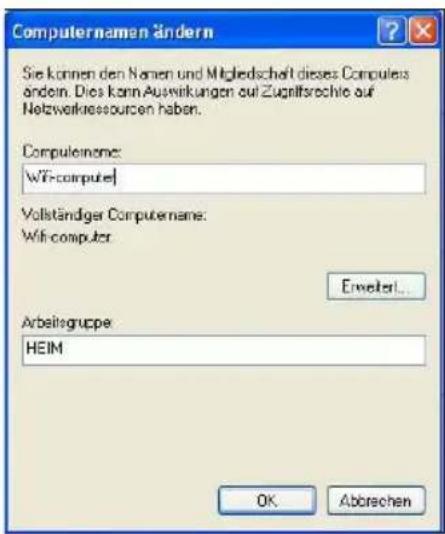 Computernamen ändern Sie können den Namen und Mitgliedschaft dieses Computers ändern. Dies kann Auswirkungen auf Zugriffrechte auf Netzwerkressourcen haben. Computername: Wif-computer Vollständiger Computername: Wif-computer Erweiter... Arbeitegruppe HEIM OK Abbrechen
