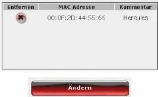 Entfernen MAC Adresse Kommentar 00:0F:2D:44:55:66 Hercules Ändern