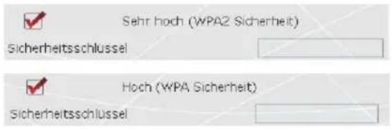 Sehr hoch (WPA2 Sicherheit) Sicherheitsschlüssel Hoch (WPA Sicherheit) Sicherheitsschlüssel