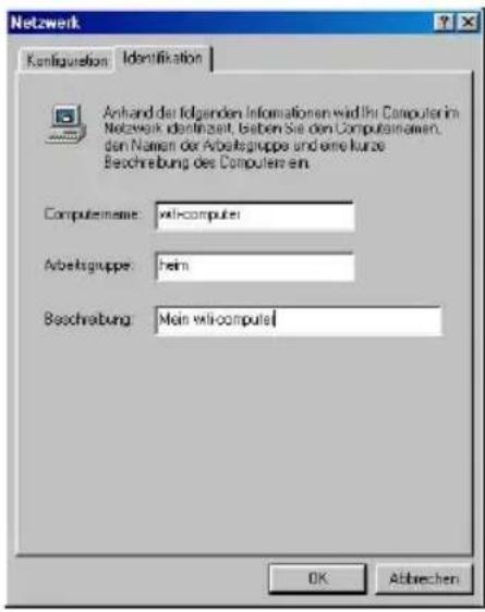 Netzwerk Konfiguration Identifikation Anhand der folgenden Informationen wird ihr Computer in Netzwerk identifiziert, geben Sie den Computaternen, den Namen der Arbeitsgruppe und eine kurze Beschreibung des Computers ein. Computername: wih-computer Arbeitsgruppe: hein Beschreibung: Main wih-computer OK Abbrevien