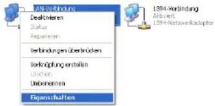 AN Verbindung Delektrieren Status Repartierien Verbindungen überbrücken Verknöpfung erstellen Unbrücken Unberennen Eigenschaften L394-Verbindung Abwert L394-Ketawerkadopter