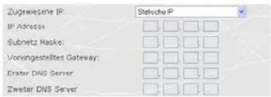 Zugewiesene IP: Stetsche IP IP Adresse Subnetz Maske: Voreingestelltes Gateway: Erater DNS Server Zweiter DNS Server