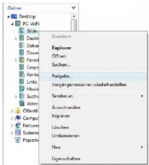 Ordner Desktop PC-WiFi Bilder Deskte Dokur Down Favori Gespo Konta Links Musik Suchv Video Öffentli Compur Netzwe Systems Popierke Erweitern Explorer Öffnen Suchen... Freigabe... Vorgängerversionen wiederherstellen Senden an Ausschneiden Kopieren Löschen Umbenennen Neu Eigenschaften