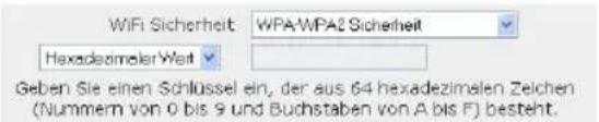 WiFi Sicherheit: WPA-WPA2 Sicherheit Hexadezimler Welt Geben Sie einen Schlüssel ein, der aus 64 hexadezimelen Zeichen (Nummern von 0 bis 9 und Buchstaben von A bis F) besteht.