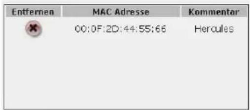 Entfernen MAC Adresse Kommentar 00:0F:2D:44:55:66 Hercules