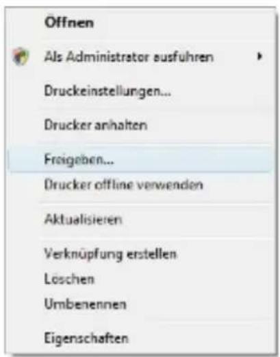 Offnen Als Administrator ausfuhren Druckeinstellungen... Drucker anhalten Frisgeben... Drucker offline verwenden Aktualisieren Verknüpfung erstellen Löschen Umbenennen Eigenschaften