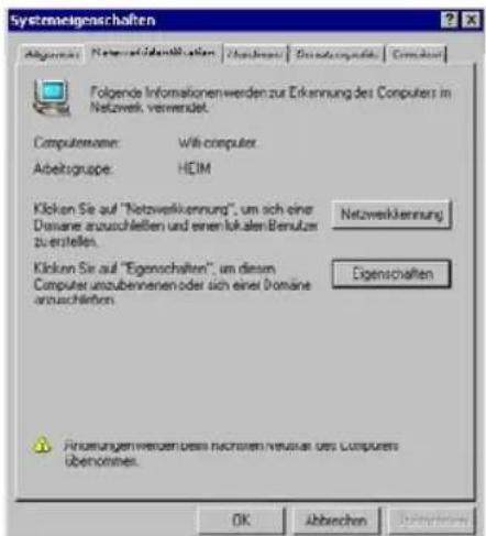 Systemeigenschaften Algegen: Newerufentwicklung Veränderung: Grundansprüfung Correlation Folgende Informationen werden zur Erkennung des Computers im Netzwerk verwendet. Computesname: With computer Arbeitsgruppe: HEIM Klicken Sie auf "Netzweiterkennung", um sich eine Domäne anzuschleifen und einen lokalen Benutzer zu erstellen. Klicken Sie auf "Eigenschaften", um diesem Computer unzubellenen oder sich einer Domäne anzuschleifen. Eigenschaften Anzahlungenverwendend nach dem Verlust des Computers übernehmen. OK Abbrachen Options