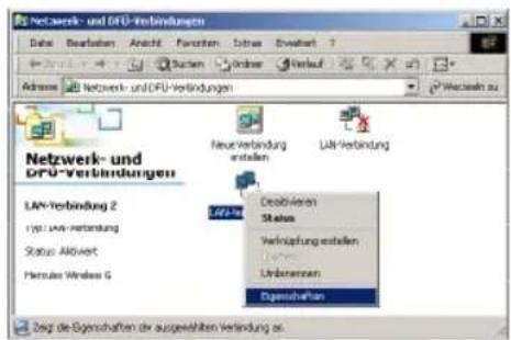 Netzwerk- und DPU-Verbindungen Debe Bestellungen Anacht Personen Sitzus Einkwert T Suzien Onder Verlauf Address: Netzwerk- und DPU-Verbindungen Neue Verbindung entallen LAN-Verbindung Debtivieren Status Verinzipfungsstellen Umbarenzen Eigenjahres LAV-Verbindung 2 (yp. LAN-Verbindung) Status: Aktiviert Herruera Wireless 6