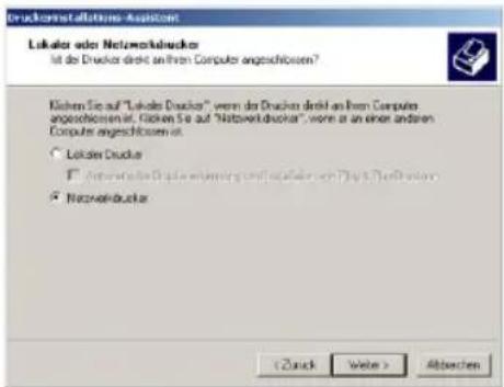 Druckor Installations Assistant Linker oder NetworkDriver Ist der Drucker direkt an ihren Computer angeschlossen? Klicken Sie auf "Linker Drucker" wenn der Drucker direkt an ihren Computer angeschlossen ist. Given Sie auf "NetworkDriver", wenn an einer anderen Computer angeschlossen ist. ○ Linker Drucker ● Antennafterder Druckor installungen und nicht aus dem Plagible Drucker ● NetworkDriver (Chuck Write > Abbrevien)