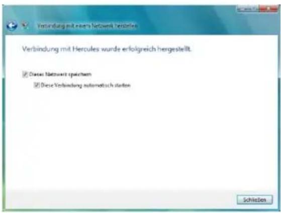 Verbindung mit einem Netzwert hertstelle Verbindung mit Hercules wurde erfolgreich hergestellt. ✓ Diese Netzwert speichem ✓ Diese Verbindung automatisch staten Schlierzen