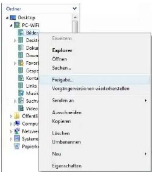 Ordner Desktop PC-WiFi Bilder Deskte Dokur Down Favori Gespo Konta Links Musik Suchv Video Öffentli Comput Netzweiz Systems Popierke Erweitern Explorer Öffnen Suchen... Freigabe... Vorgängerversionen wiederherstellen Senden an Ausschneiden Kopieren Löschen Umbenennen Neu Eigenschaften