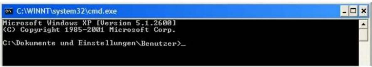 C:\WINNT\system32\cmd.exe Microsoft Windows XP [Version 5.1.2600] (C) Copyright 1985-2001 Microsoft Corp. C:\Dokumente und Einstellungen\Benutzer>