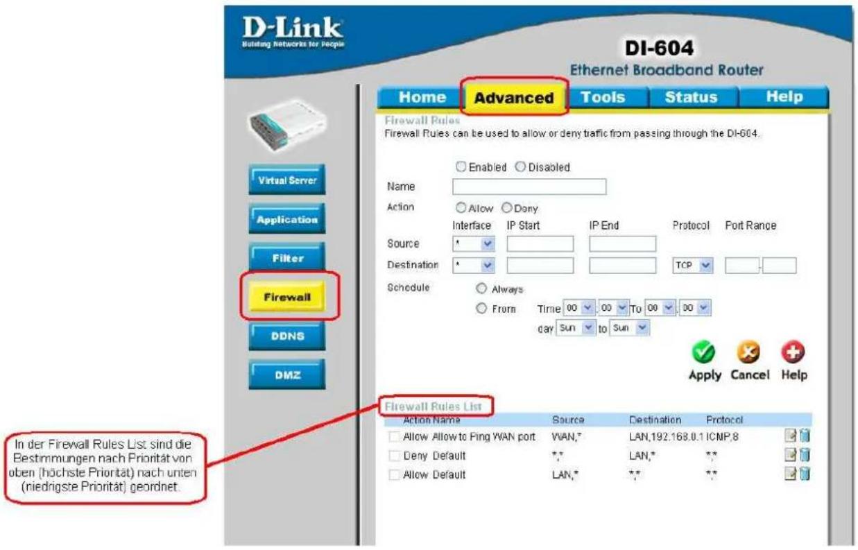 D-LINK DI-604 - ADVANCED > FIREWALL - 1