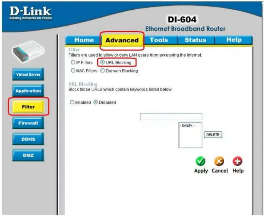 D-LINK DI-604 - ADVANCED > FILTER > MAC FILTERS - 2