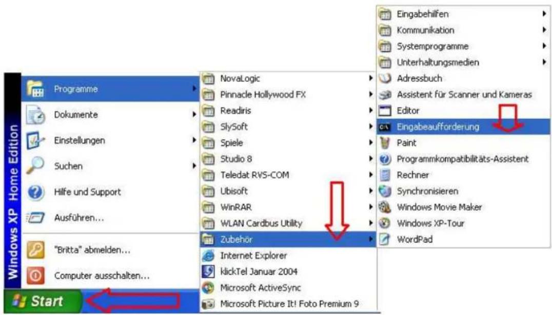 Programme Dokumente Einstellungen Suchen Hilfe und Support Ausführen... "Britta" abmelden... Computer ausschalten... Start NovaLogic Pinnacle Hollywood FX Readiris SlySoft Spiele Studio 8 Teledat RVS-COM Ubisoft WinRAR WLAN Cardbus Utility Zubehör Internet Explorer klickTel Januar 2004 Microsoft ActiveSync Microsoft Picture It! Foto Premium 9 Eingabehilfen Kommunikation Systemprogramme Unterhaltungsmedien Adressbuch Assistent für Scanner und Kameras Editor Eingabeaufforderung Paint Programmkompatibilitäts-Assistent Rechner Synchronisieren Windows Movie Maker Windows XP-Tour WordPad