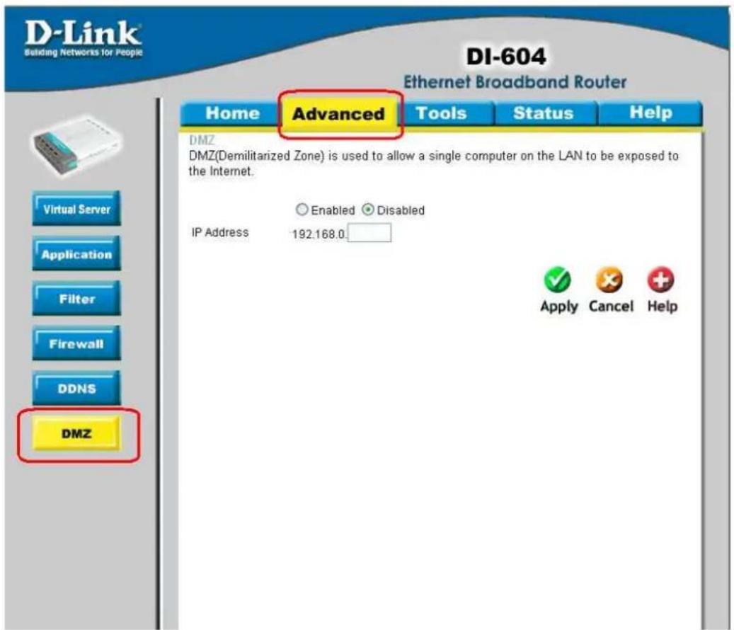 D-LINK DI-604 - ADVANCED > DMZ - 1