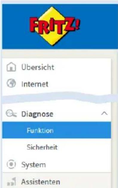 FRITZ! Übersicht Internet Diagnose Funktion Sicherheit System Assistenten
