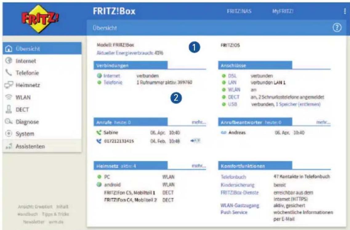 AVM FRITZ!Box 7362 SL - Statusinformationen der FRITZ!Box auf einen Blick - 1