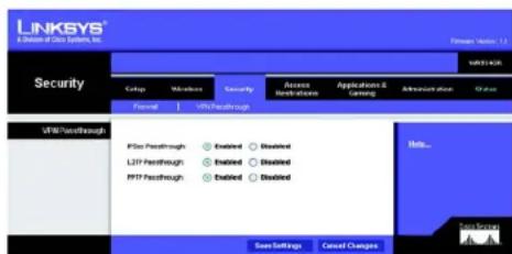 LINKSYS Wireless-G WRT54GR - Registerkarte „Security“ (Sicherheit) – „VPN Passthrough“ (VPN-Passthrough) - 1