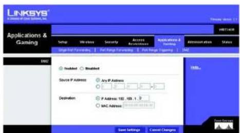 LINKSYS Wireless-G WRT54GR - Registerkarte „Applications & Gaming“ (Anwendungen & Spiele) – „DMZ“ - 2