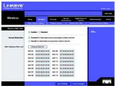 LINKSYS® A Windows 9.0000.00.00.00 Wireless Setup Wireless Security Access Access Applications & Settings Administration Status Back Wireless Settings Wireless Security Advanced MACD Filter Access/Adversal Settings Wireless MAC Filter Installed Installed Prepaid PCs listed below to accessing for wireless network. Prepaid PCs listed below to access the wireless network. MacD1: 09.00.00.00.00 MACD2: 09.00.00.00.00 MACD3: 09.00.00.00.00 MACD4: 09.00.00.00.00 MACD5: 09.00.00.00.00 MACD6: 09.00.00.00.00 MACD7: 09.00.00.00.00 MACD8: 09.00.00.00.00 MACD9: 09.00.00.00.00 MACD10: 09.00.00.00.00 MACD11: 13:33:33:33:33:33:33:33:33:33:33:33:33:33:33:33:33:33:33:33:33:33:33:33:33:33:33:33:33:33:33:33:33:33:3 Wireless Client List MACD1: 18:55:55:55:55:55:55:55:55:55:55:55:55:55:55:55:55:55:55:55:55:55:55:55:55:55:55:55:55:55:55:55:55:55:55: MACD2: 18:18:18:18:18:18:18:18:18:18:18:18:18:18:18:18:18:18:18:18:18:18:18:18:18:18:18:18: MACD3: 18:22:22:22:22:22:22:22:22:22:22:22:22:22:22:22:22:22:22: MACD4: 18:24:24:24:24:24:24:24:24:24:24:24:24:24: MACD5: 18:26:26:26:26:26:26:26: MACD6: 18:28:28:28:28:28: MACD7: MACD8: MACD9: MACD10: MACD11: MACD12: MACD13: MACD14: MACD15: MACD16: MACD17: MACD18: MACD19: MACD20: MACD21: MACD22: MACD23: MACD24: MACD25: MACD26: MACD27: MACD28: MACD29: MACD30: MACD31: MACD32: MACD33: MACD34: MACD35: MACD36: MACD37: MACD38: MACD39: MACD40: MACD41: MACD42: MACD43: MACD44: MACD45: MACD46: MACD47: MACD48: MACD49: MACD50: MACD51: MACD52: MACD53: MACD54: MACD55: MACD56: MACD57: MACD58: MACD59: MACD60: MACD61: MACD62: MACD63: MACD64: MACD65: MACD66: MACD67: MACD68: MACD69: MACD70: MACD71: MACD72: MACD73: MACD74: MACD75: MACD76: MACD77: MACD78: MACD79: MACD80: MACD81: MACD82: MACD83: MACD84: MACD85: MACD86: MACD87: MACD88: MACD89: MACD90: MACD91: MACD92: MACD93: MACD94: MACD95: MACD96: MACD97: MACD98: MACD99: MACD100: